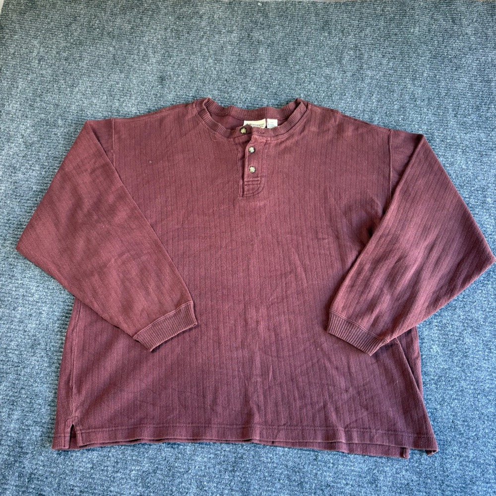 Northwest Territory Mens Large Maroon Ribbed Cotton Long Sleeve Henley Shirt